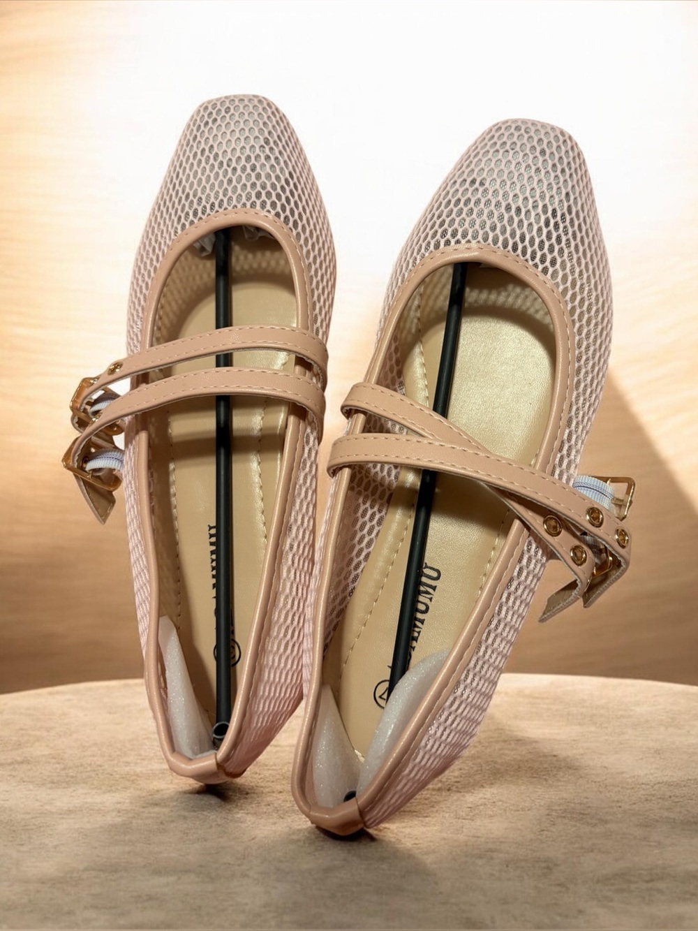 Women’s Pink Mesh Double-Strap Ballet Flats